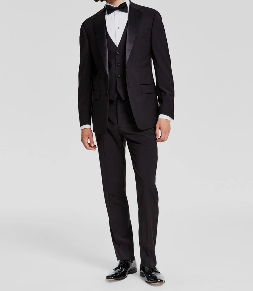 Calvin Klein Slim X-fit Infinite Stretch Black Tuxedo Suit 38r / 33 X 30