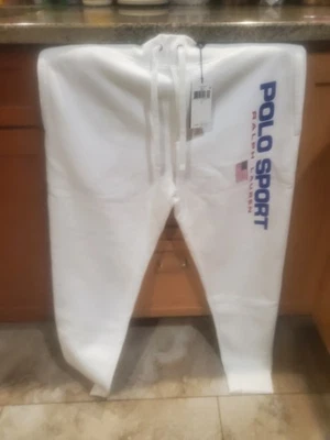 POLO Sport Ralph Lauren Jogger Pants XL Mens USA White Blue Red Fleece Tapered - Image 1 of 3