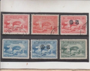 Sellos 1932 Australia Sydney Harbour Bridge conjunto 6 inc 5/- y SO sobreimpresiones usadas - Imagen 1 de 2