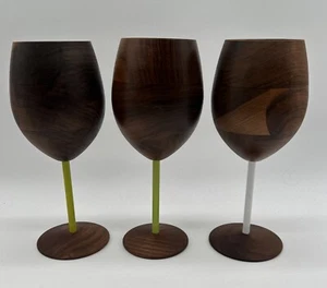 David Rasmussen Walnut Wood Handcrafted Wine Glasses Colored Stem (3) CE3 - Picture 1 of 7