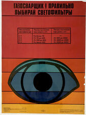 Original vintage Soviet USSR welder PPE Evil Eye Hamsa art safety amulet poster