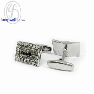 男式婚礼袖扣 18k 镀白金-Finejewelthai-FC003-3 — 第 1/3 张图片