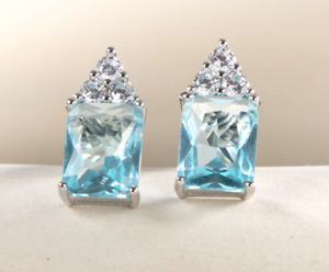 Aquamarine Crystal Pierced Stud Drop Earrings  UK Fast & Free