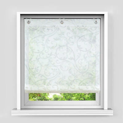 Voile Raffrollo Ausbrenner Raffgardine mit Ösen Küchengardine ohne Bohren Modern - Bild 1 von 4