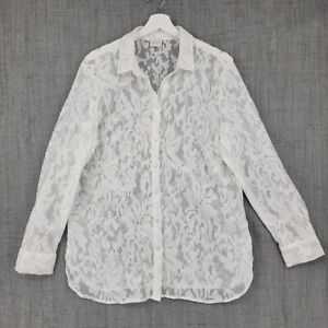 Chico's Sheer Embroidered Lace Shirt Womens Medium/Large White Button Up