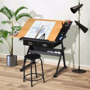 Adjustable Drafting Table Art Craft Drawing Desk w/Stool Architect Desk w/Drawer - Picture 1 of 12