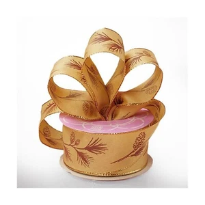 Pine Branch Wired Satin Ribbon - Light Gold - 1 1/2in. x 10 Yards (pm56142758) - Picture 1 of 1