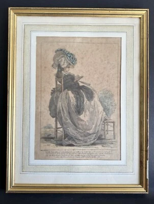 Ancien gravure galerie des modes et costumes Français par Francois Watteau XVIII - Photo 1/4