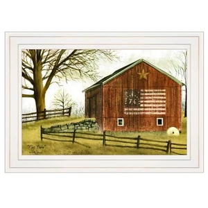 Flag Barn 1 White Framed Print Wall Art - Picture 1 of 1