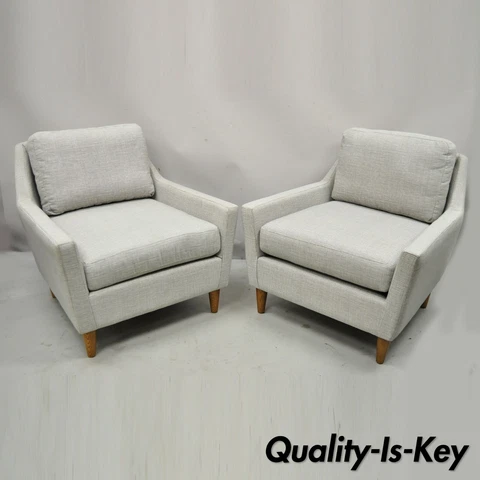 West Elm Everett Chair Gray Upholstered Club Lounge Arm Chair - a Pair Cover