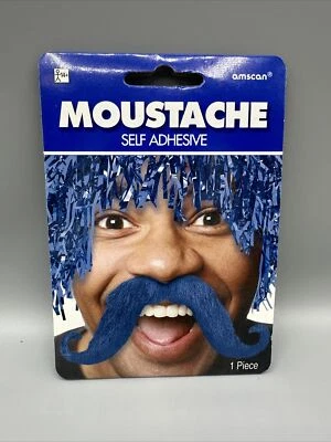 Amscan Blue Moustache Self Adhesive Mustache Costume Cosplay Party Lot Of 21 - Image 1 of 4