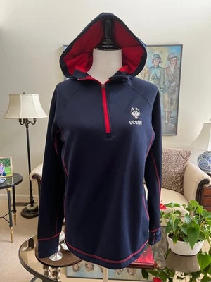 NUEVO SIN ETIQUETAS UCONN Coliseo Azul Marino con Borde Rojo Pullover Sudadera con Capucha Forrada de Vellón Talla XL Foto 1 de 4