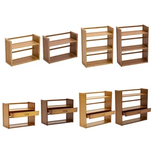 Natural/Tea Color Bamboo Bookshelf Desk Storage Oraganizer 2/3 Tier with Drawer - Picture 1 of 79