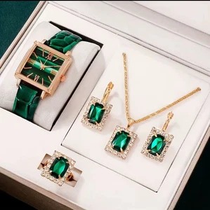 Quartz Watch For Women Set Square Case Fashion Jewelry Accessories Watch Set - Picture 1 of 4