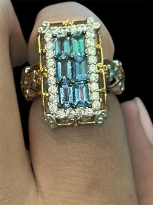 Anillo aguamarina tanzanita paladio plata chapado en oro talla 6 1/2 Foto 1 de 4