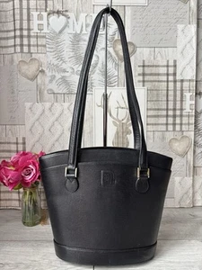 Bolso de mano mediano vintage DAKS de cuero negro genuino para damas - Imagen 1 de 11