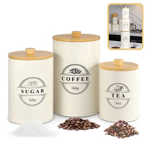 Canisters Sets for Kitchen Counter Storage and Organization with Wooden Bamboo - Picture 1 of 5