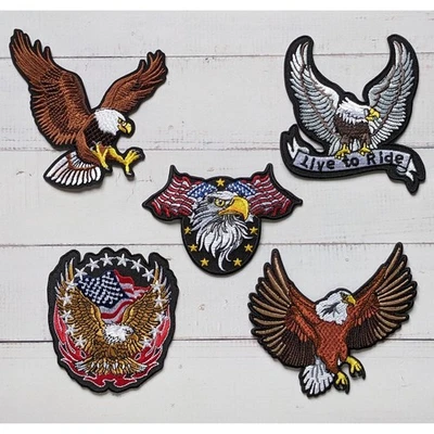Biker Eagle Embroidered Iron On Patch and Sew On Jacket, Jeans – Set of 5 - Image 1 of 4