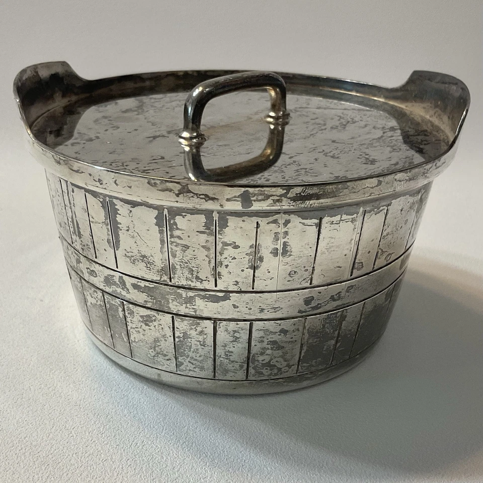 Plato de baratija vintage Gorham Silver Plate YC348 bañera de mantequilla barril cubo con tapa Foto 1 de 4