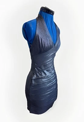 Vestido Halter BEBE Y2K Estilo Club Metálico Acanalado Bodycon Talla S Foto 1 de 4