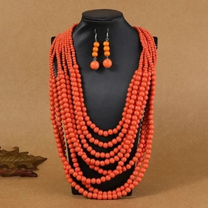 1SET African Style Multi-Layer Wooden Bead Jewelry Set Chokers Necklace - Picture 1 of 12