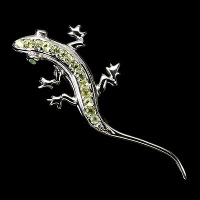 Broche colgante de plata de ley 925 redondo esmeralda peridoto lagarto piedras preciosas joyería Foto 1 de 4