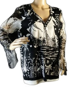 Phool Sweater Size XL Sheer Sleeves Palm Tree Giraffe Unique Rare Stretchy - Picture 1 of 12