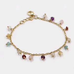 Sterling 925 Silver Gold Plated Jewelry Multi Stone Beads Handmade Baby Bracelet - Picture 1 of 4