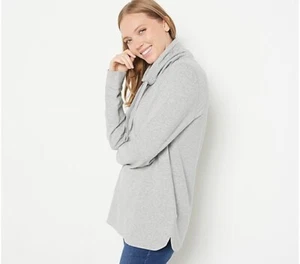 Isaac Mizrahi Soho French Terry Funnel Neck Pullover-Heather Gray-Medium-A459384 - Picture 1 of 5