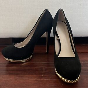 Zara Sz 39 Suede Black & Gold Stilettos High Heels