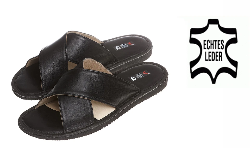 Herren Echtleder Leder HausSchuhe Pantoffeln Latschen Schlappen Gr.40-46 #244#
