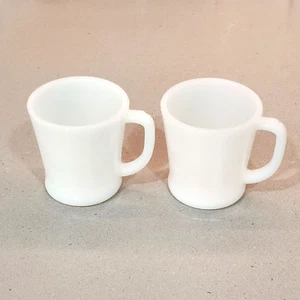2 Vintage Fire King Oven Ware White Milk Glass D Handle Coffee Mug Cup - Picture 1 of 10