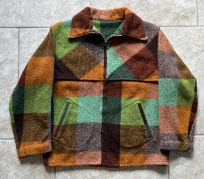 VTG 40’s 50’s Farwest Garments Vibrant Buffalo Plaid Wool Zip Jacket S Workwear - Image 1 of 4