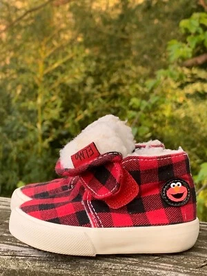 Zapatos botines forrados de lana escoceses escoceses de tartán Sesame Street ELMO talla 2T 2 W 👣b6 Foto 1 de 4