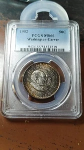 1952 Washington Carver Silver Half Dollar 50C PCGS MS66 Pretty Toning       5086 - Picture 1 of 4