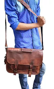 Vintage Genuine Leather Laptop Briefcase messenger satchel bag Shoulder S Brown - Picture 1 of 5