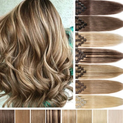 CLEARANCE 100% Human Hair Extensions Balayage Clip In Real Remy Hair FULL HEAD A - Image 1 of 4