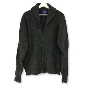 Pendleton Lambs Wool Gray Shawl Cardigan Grandpa Sweater Men's Large Fisherman - Picture 1 of 13