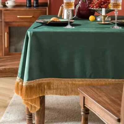 Tassels Velvet Table Cover for Dining Table Protector Coffee Tablecloth Party - Image 1 of 4