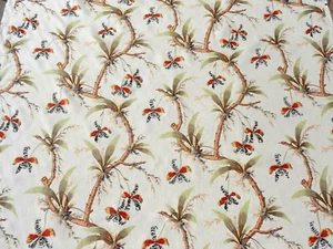 Tropische Orchideen Stoff MESSIDIUM hängend Stern Orchidee Korbgeflecht Leinen BTY - Bild 1 von 2