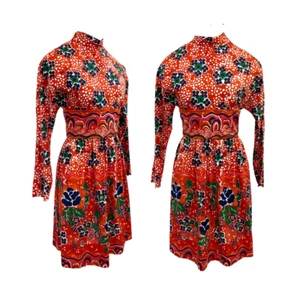 Vtg Vintage 1960s 60s 1970s 70s Joan Leslie Psychedelic Psych Print Mini Dress - Picture 1 of 7