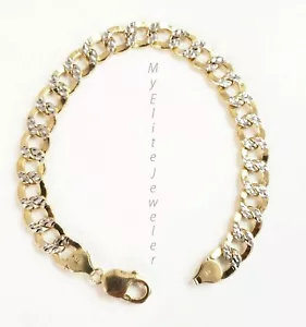 10k Yellow Gold Bracelet Cuban Curb link 8 Inch 10mm Two-tone For Mens Real 10k - Picture 1 of 6
