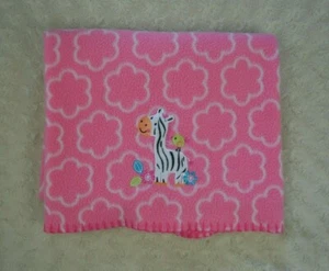 Garanimals Zebra Baby Blanket Pink White Blue Flowers Fleece Stitched Edge Bird - Picture 1 of 7