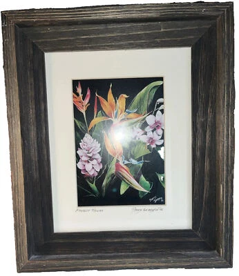 Danny Braddix Jr. Ave del Paraíso Tropic Floral Firmado Impresión Enmarcada Artista Maui Foto 1 de 4