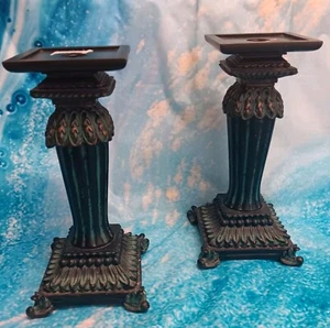 Vintage PartyLite Regal Pillar Candle Holder Set – 12” & 10” Bronze Pair - Picture 1 of 7