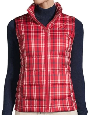 Chaleco acolchado Lands End Down 2X 20W 22W rojo azul marino a cuadros vacaciones nuevo sin etiquetas Foto 1 de 4