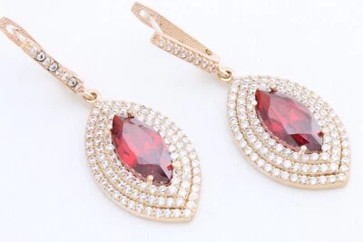 Turkish Handmade Jewelry Marquise Ruby  925 Sterling Silver Earring - Image 1 of 4