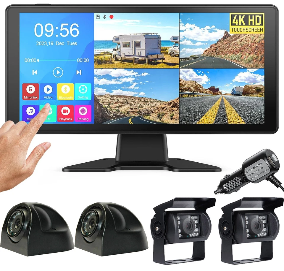 4K RV Backup Camera System 10.36" Touch Monitor for Truck Bus Rear Side View DVR - Image 1 of 4