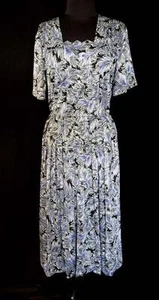 RARE VINTAGE 1950'S LAVENDER, GREY & BLACK LEAF PRNT SILKY NYLON DRESS SZ 6-8 - Picture 1 of 4