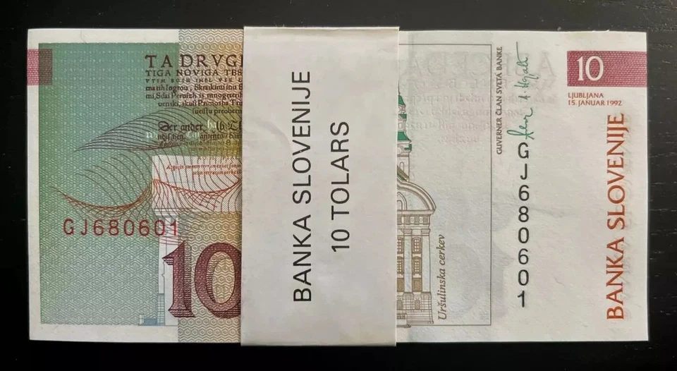 Slovenia 10 TOLARJEV P-11 1992 x 100 Pcs Lot BUNDLE Pre Euro UNC Slovenian NOTE - Image 1 of 4
